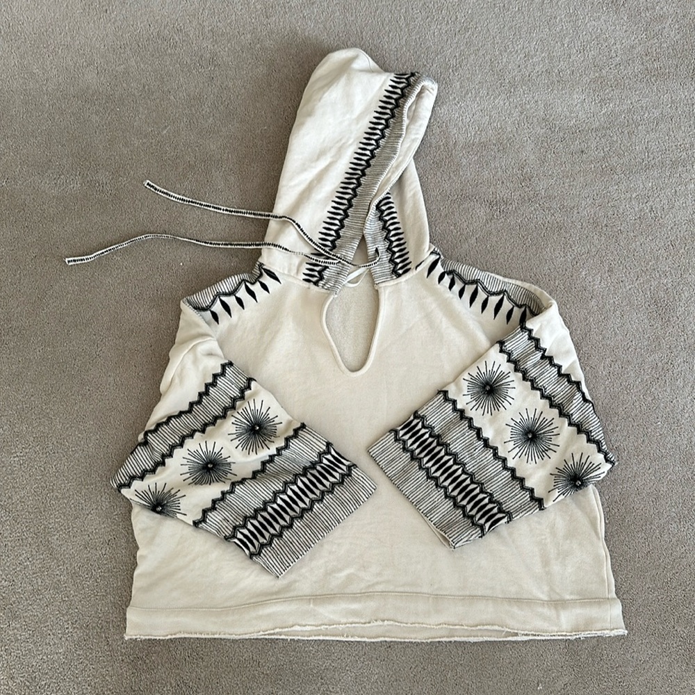 Anthropologie embroidered sweatshirt, size S, black and cream, brand new